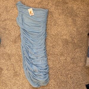 Elegant One Shoulder Light Blue Dress